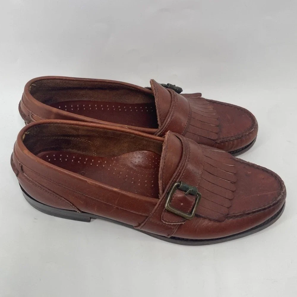 Vintage G.H. Bass Shoes Mens Size 9.5 M Kiltie Loafers Leather 90s Fringe Buckle